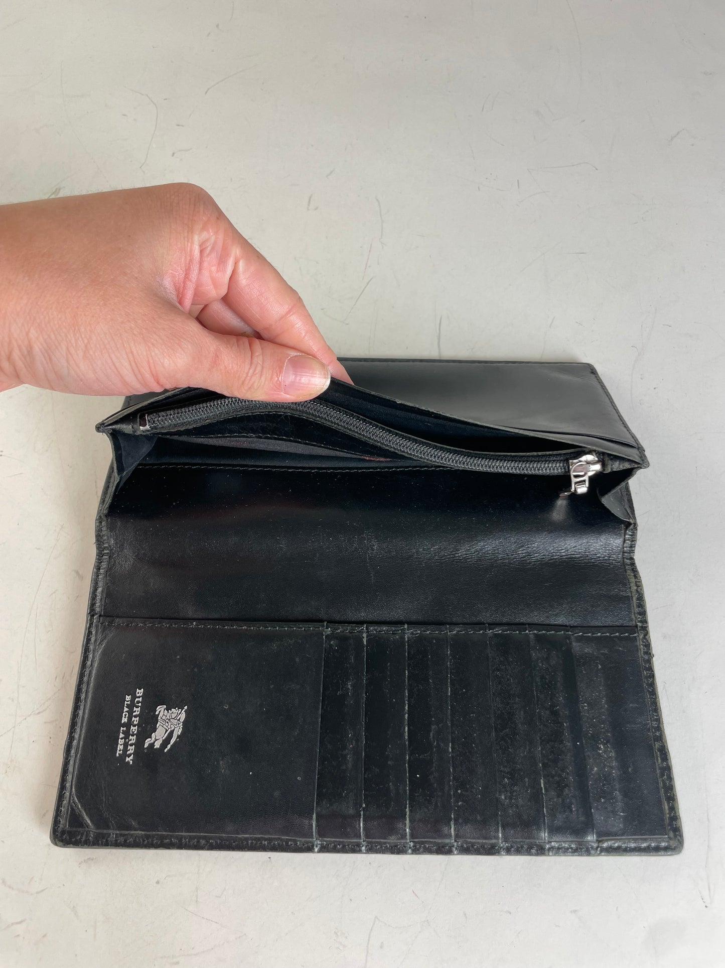 Vintage Burberry Canvas Leather Wallet Black Silver