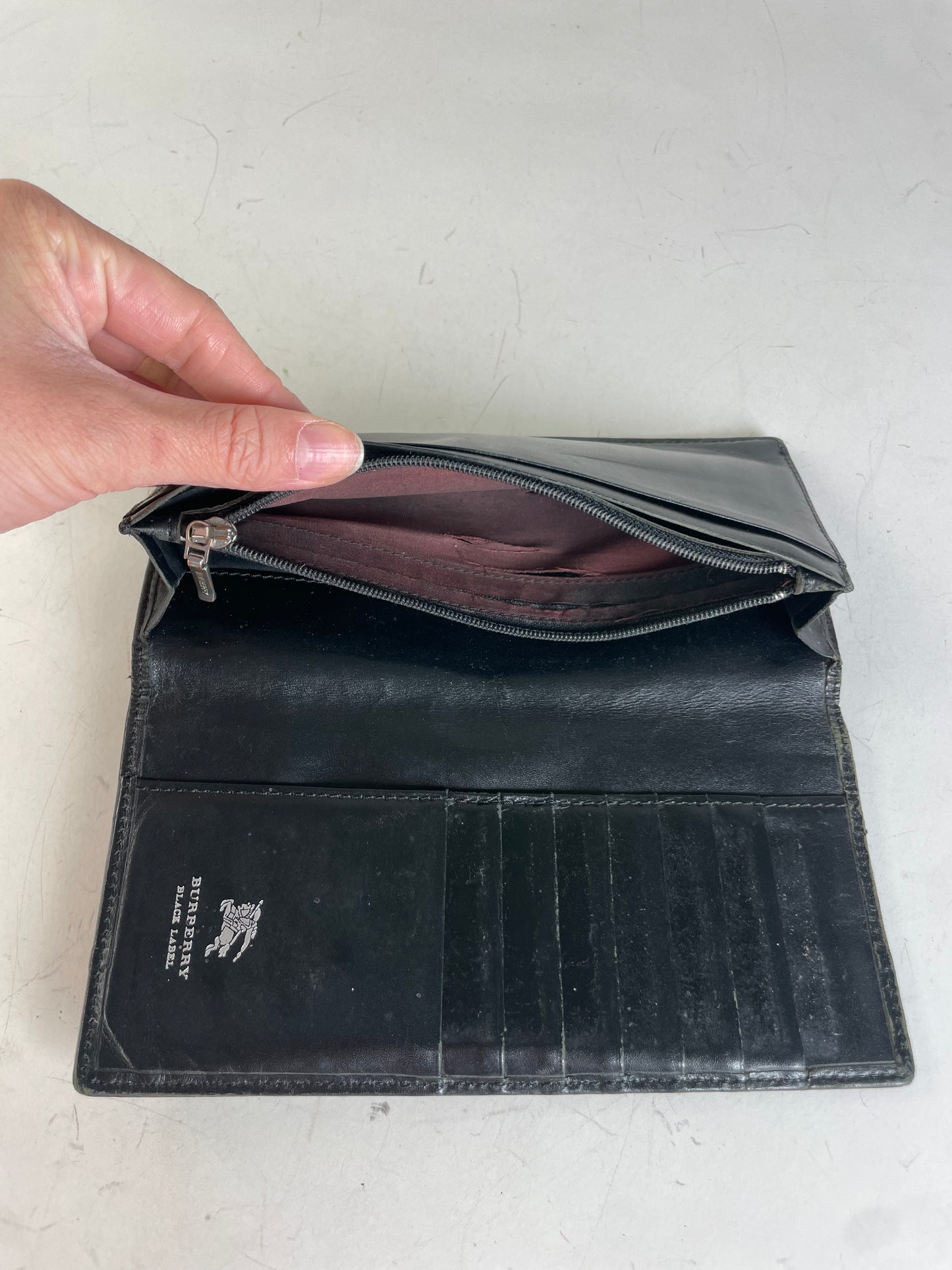 Vintage Burberry Canvas Leather Wallet Black Silver
