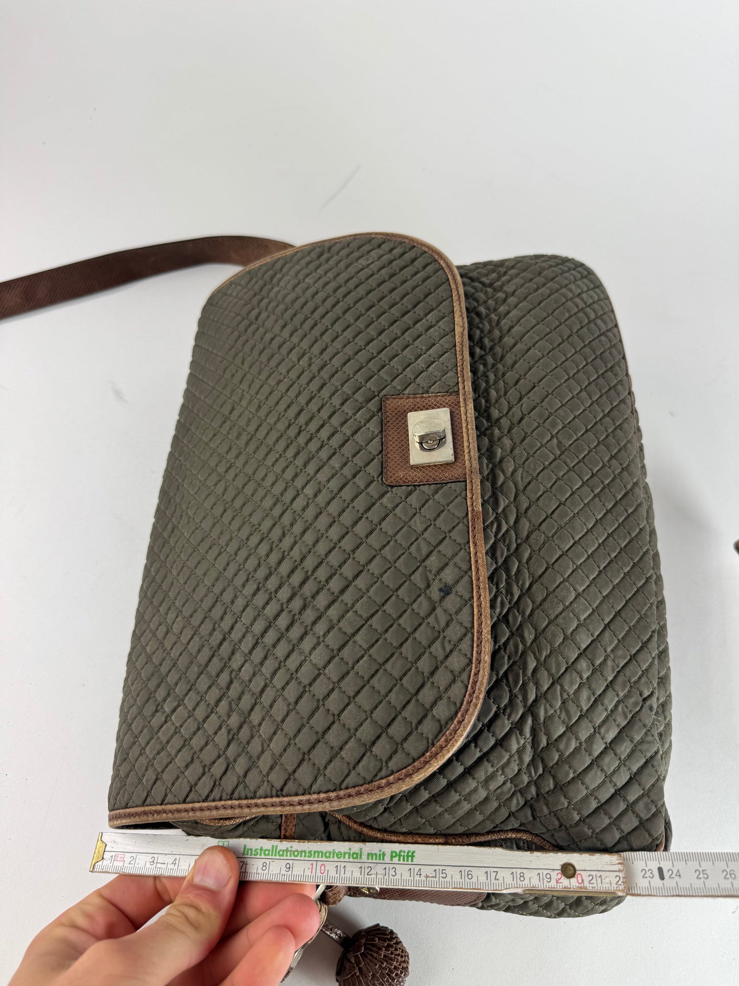 Vintage Bottega Veneta Canvas Leather Puffer 2Way Bag Khaki Brown