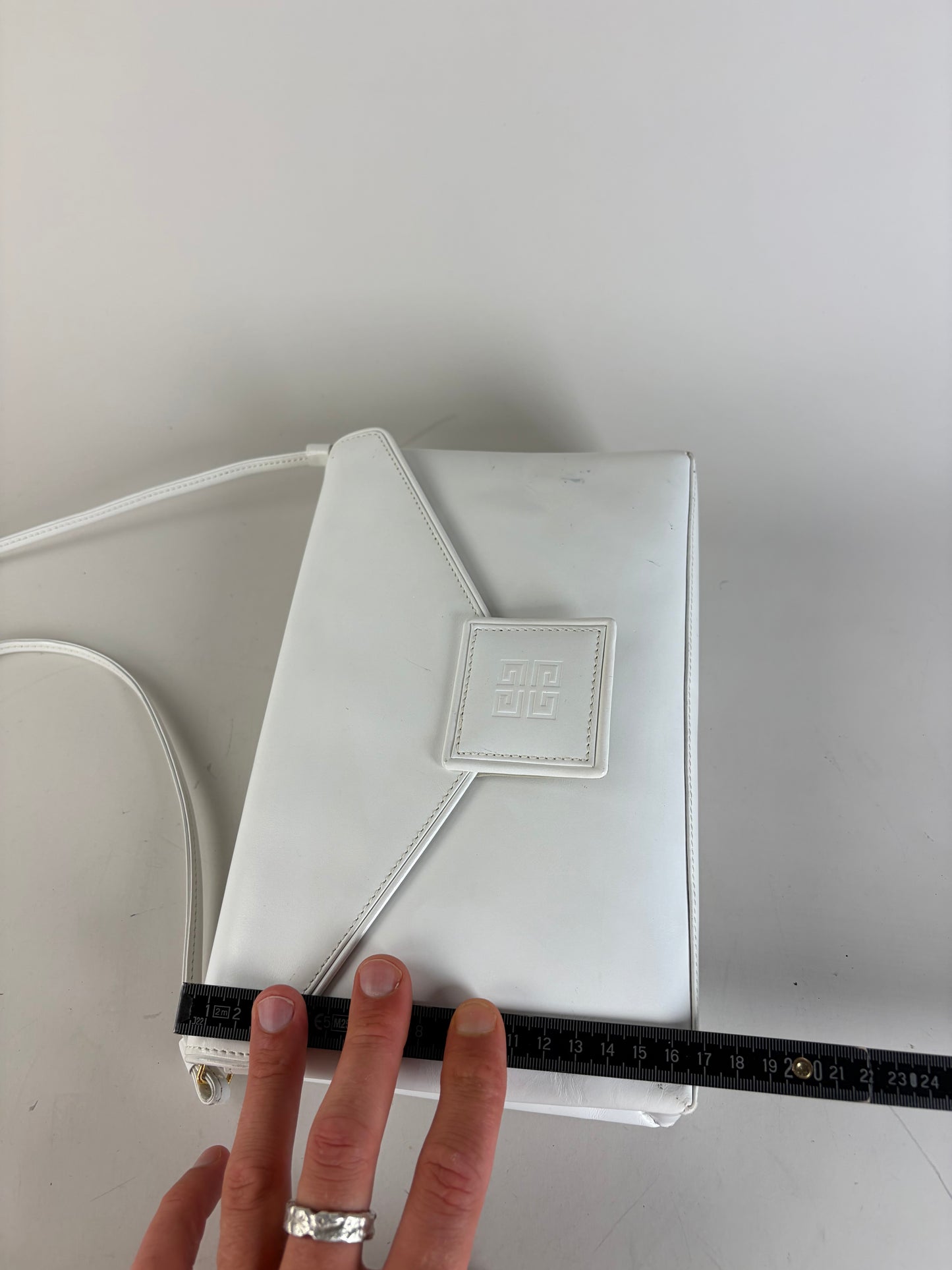 Vintage Givenchy Leather Clutch Bag White Silver