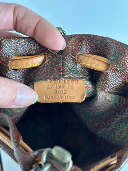 Vintage Etro Paisley Canvas Drawstring Bucket Bag c. 2000 Dark Brown