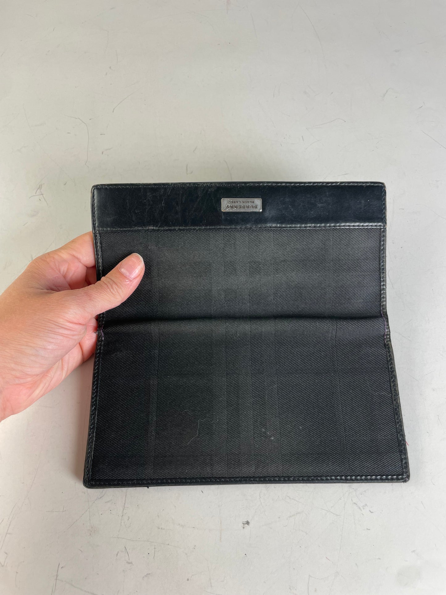 Vintage Burberry Canvas Leather Wallet Black Silver