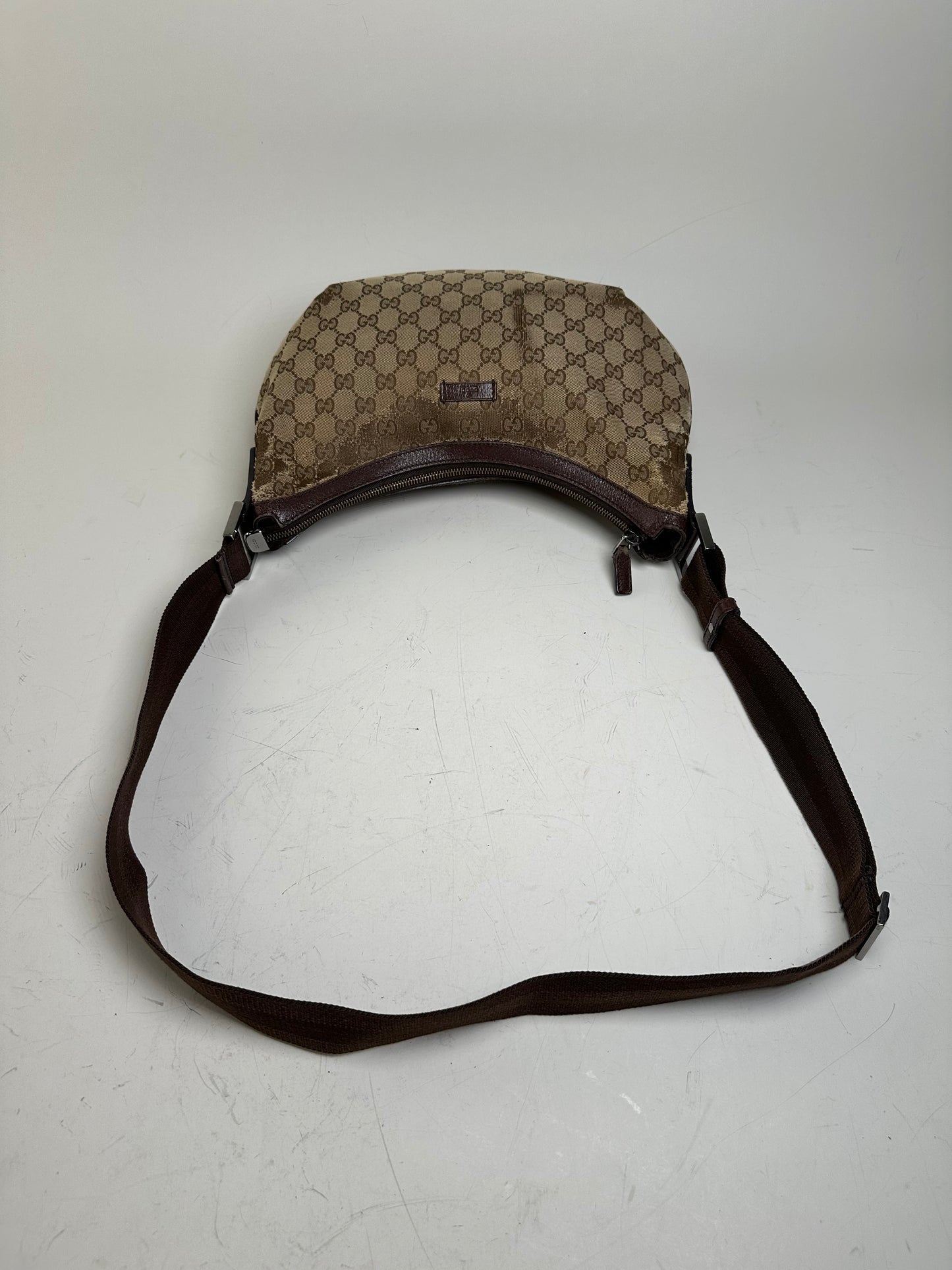 Vintage Gucci GG Supreme Shoulder Bag Silver Hardware Beige Brown