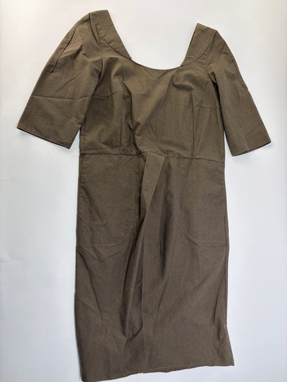 Vintage Marni Structured Cotton Midi Dress Brown c. Mid-2000s M
