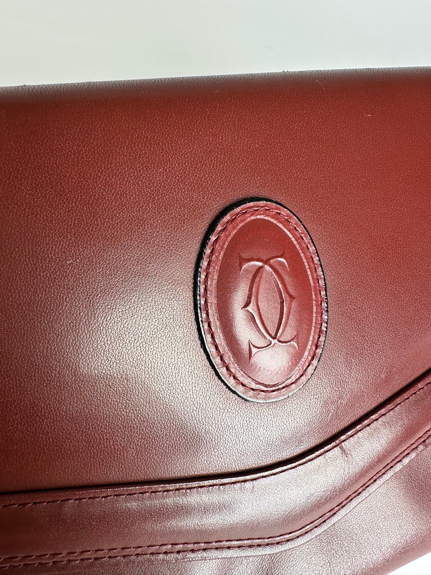 Vintage Cartier Leather Shoulder Bag Burgundy