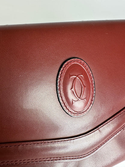 Vintage Cartier Leather Shoulder Bag Burgundy