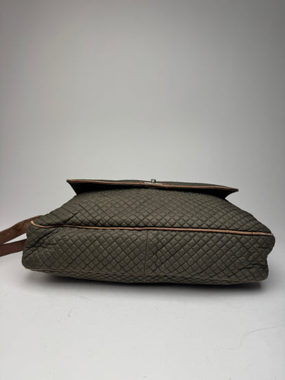 Vintage Bottega Veneta Canvas Leather Puffer 2Way Bag Khaki Brown