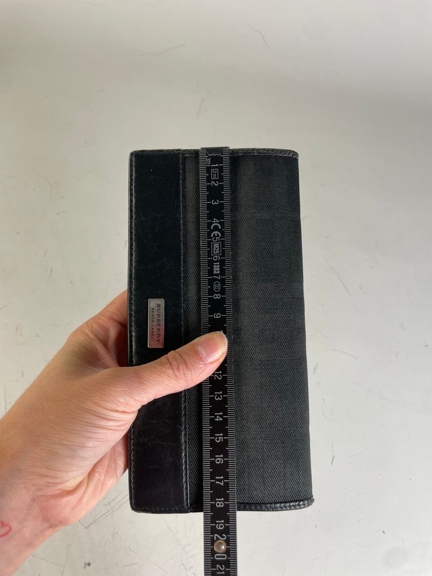 Vintage Burberry Canvas Leather Wallet Black Silver