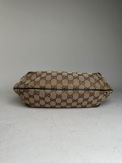 Vintage Gucci GG Supreme Shoulder Bag Silver Hardware Beige Brown