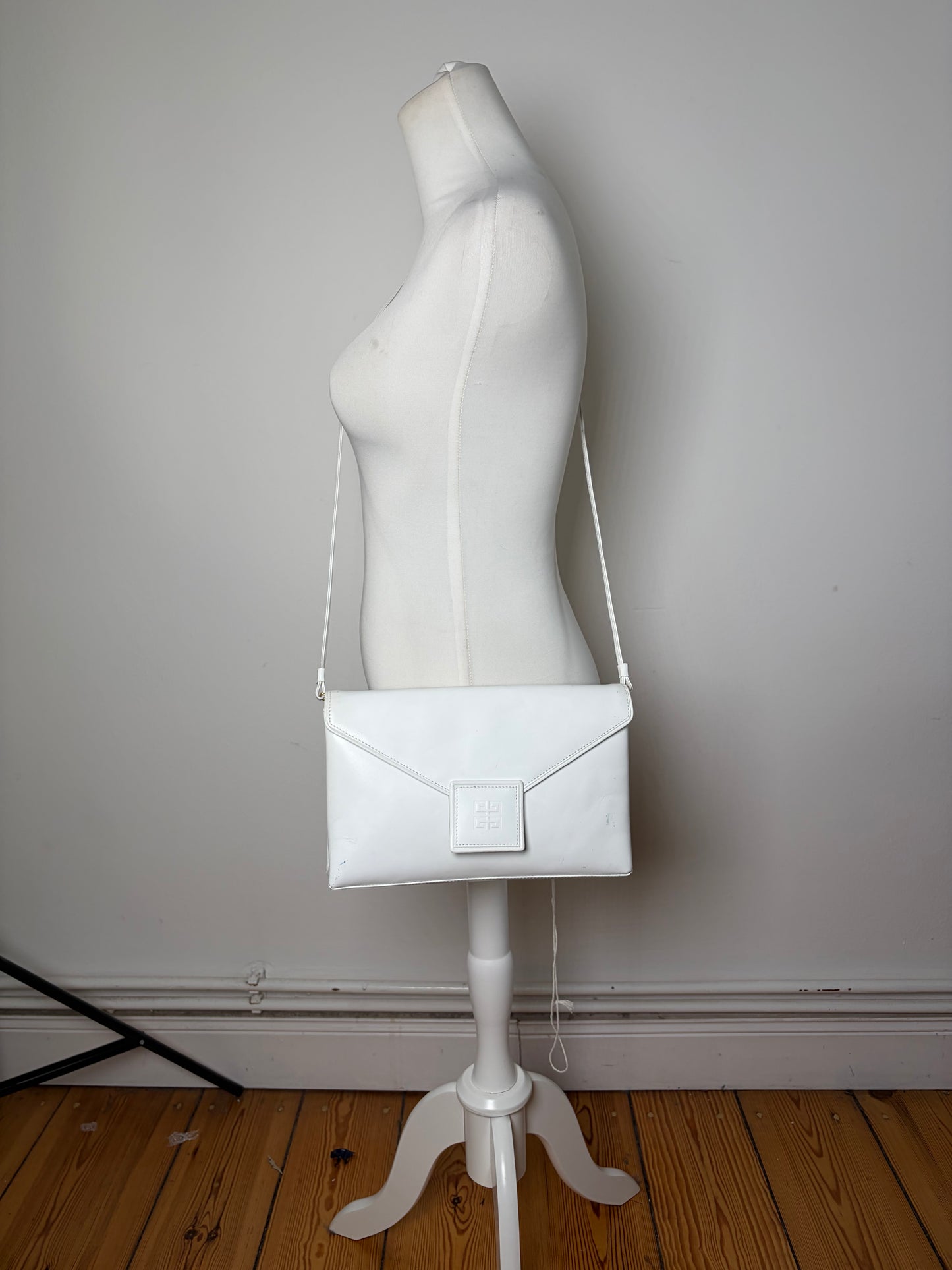 Vintage Givenchy Leather Clutch Bag White Silver