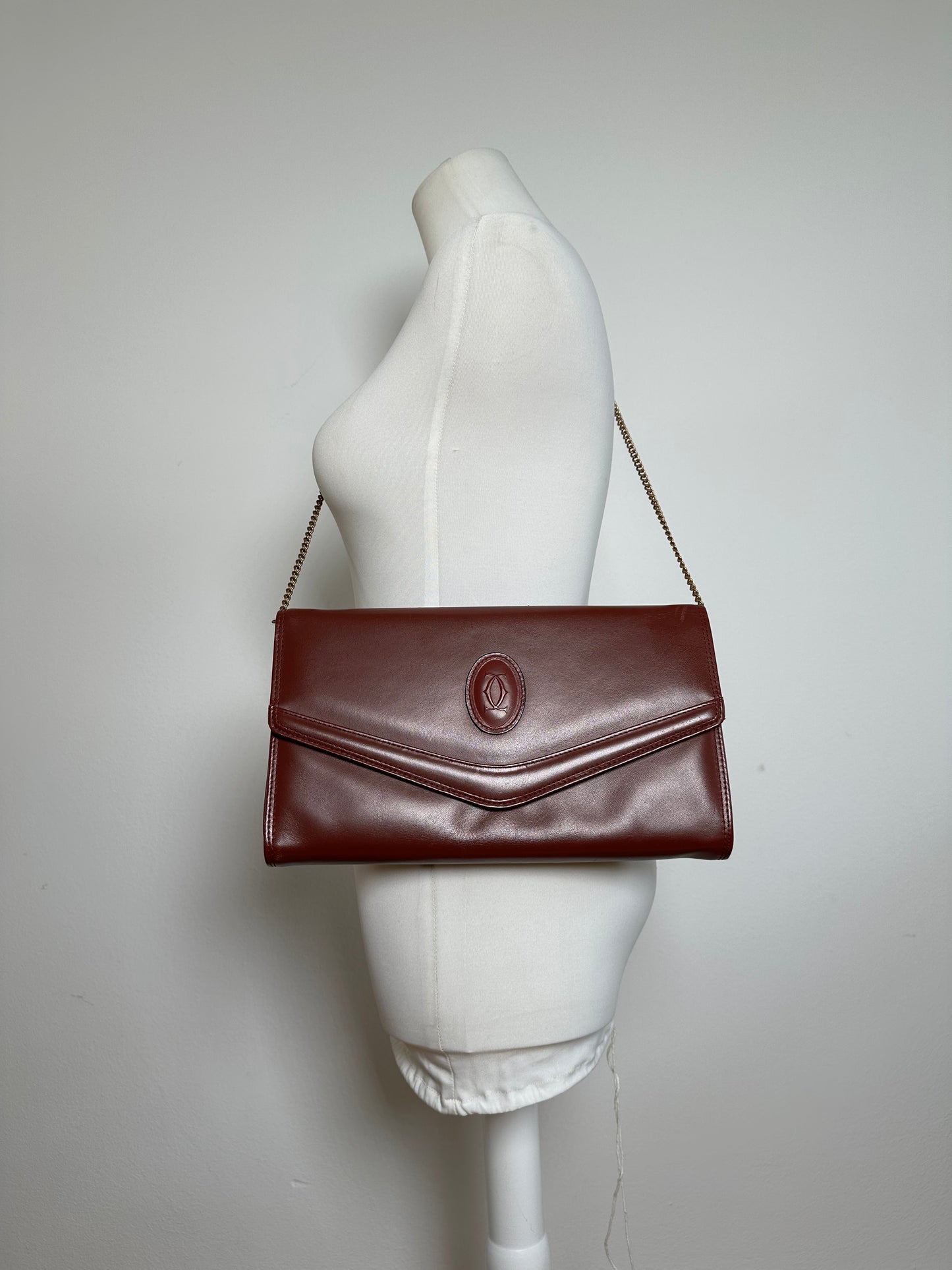 Vintage Cartier Leather Shoulder Bag Burgundy