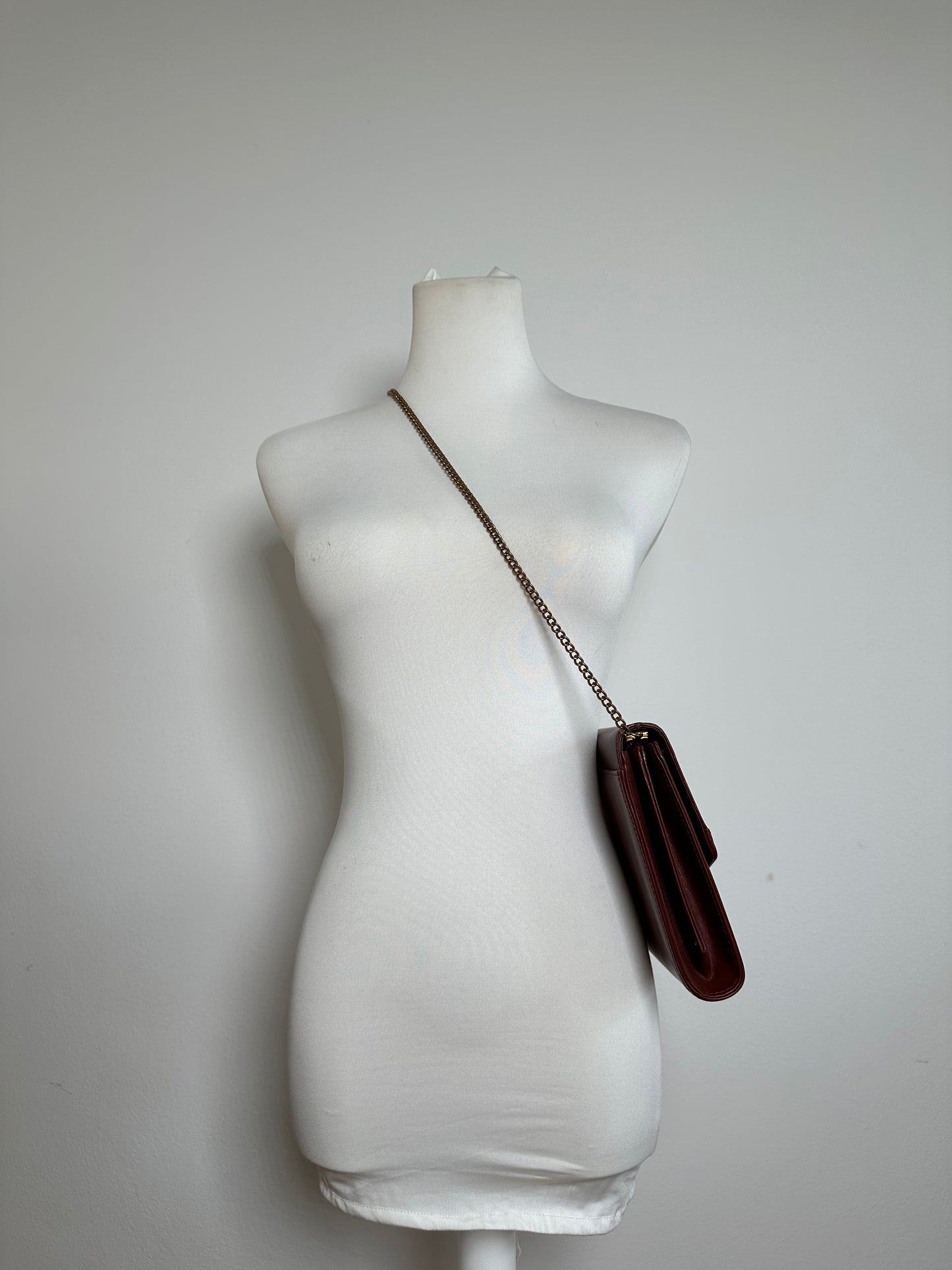Vintage Cartier Leather Shoulder Bag Burgundy