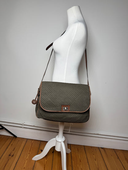 Vintage Bottega Veneta Canvas Leather Puffer 2Way Bag Khaki Brown
