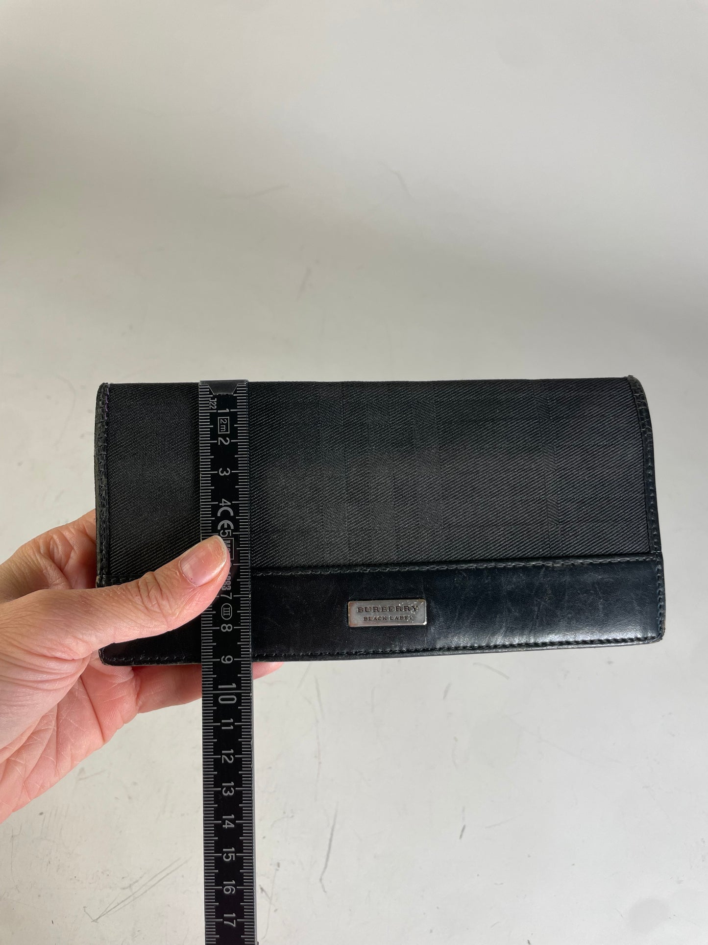 Vintage Burberry Canvas Leather Wallet Black Silver