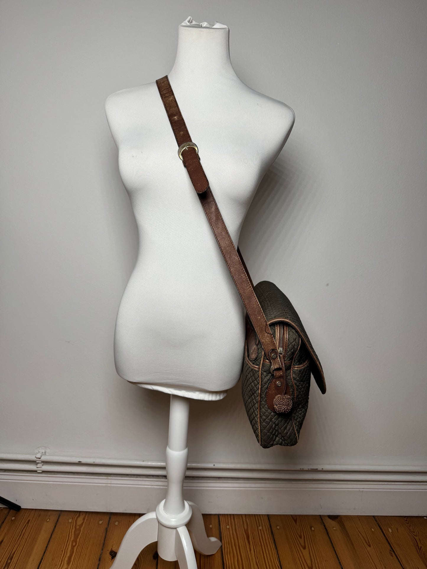 Vintage Bottega Veneta Canvas Leather Puffer 2Way Bag Khaki Brown