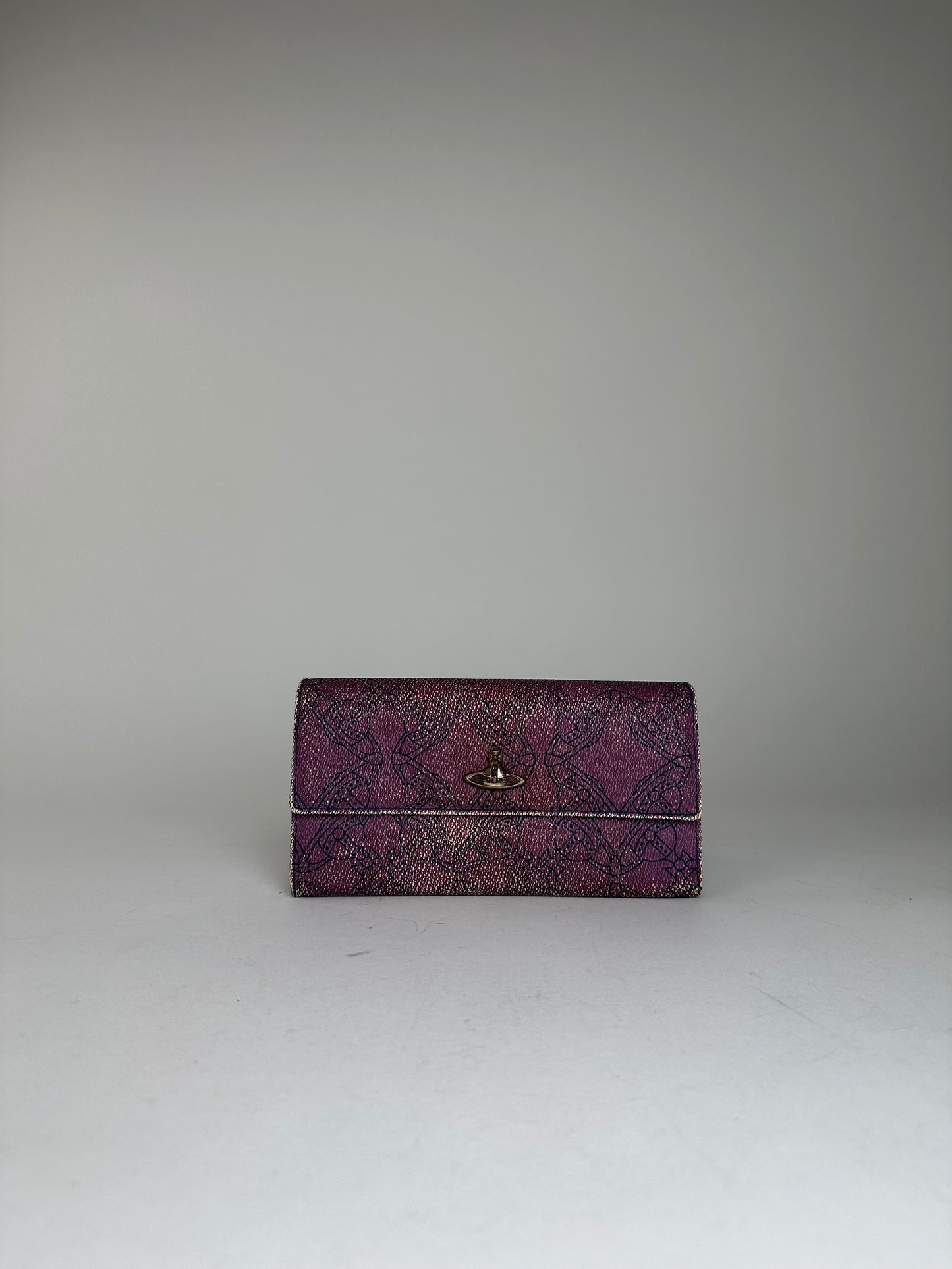 Vintage Westwood Leather Wallet Purple Intricate Pattern