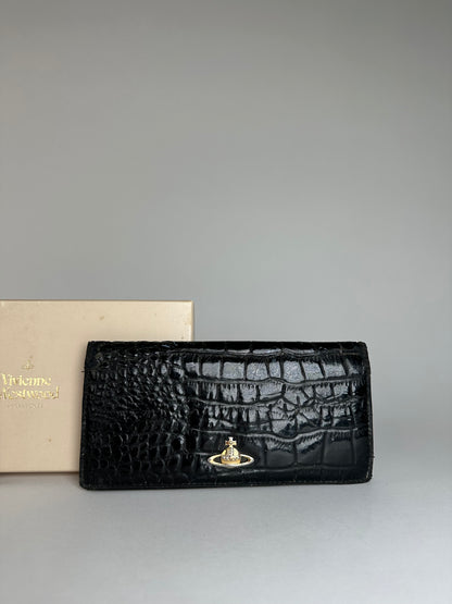 Vintage Vivienne Westwood Crocodile Emblossed Leather Wallet Black