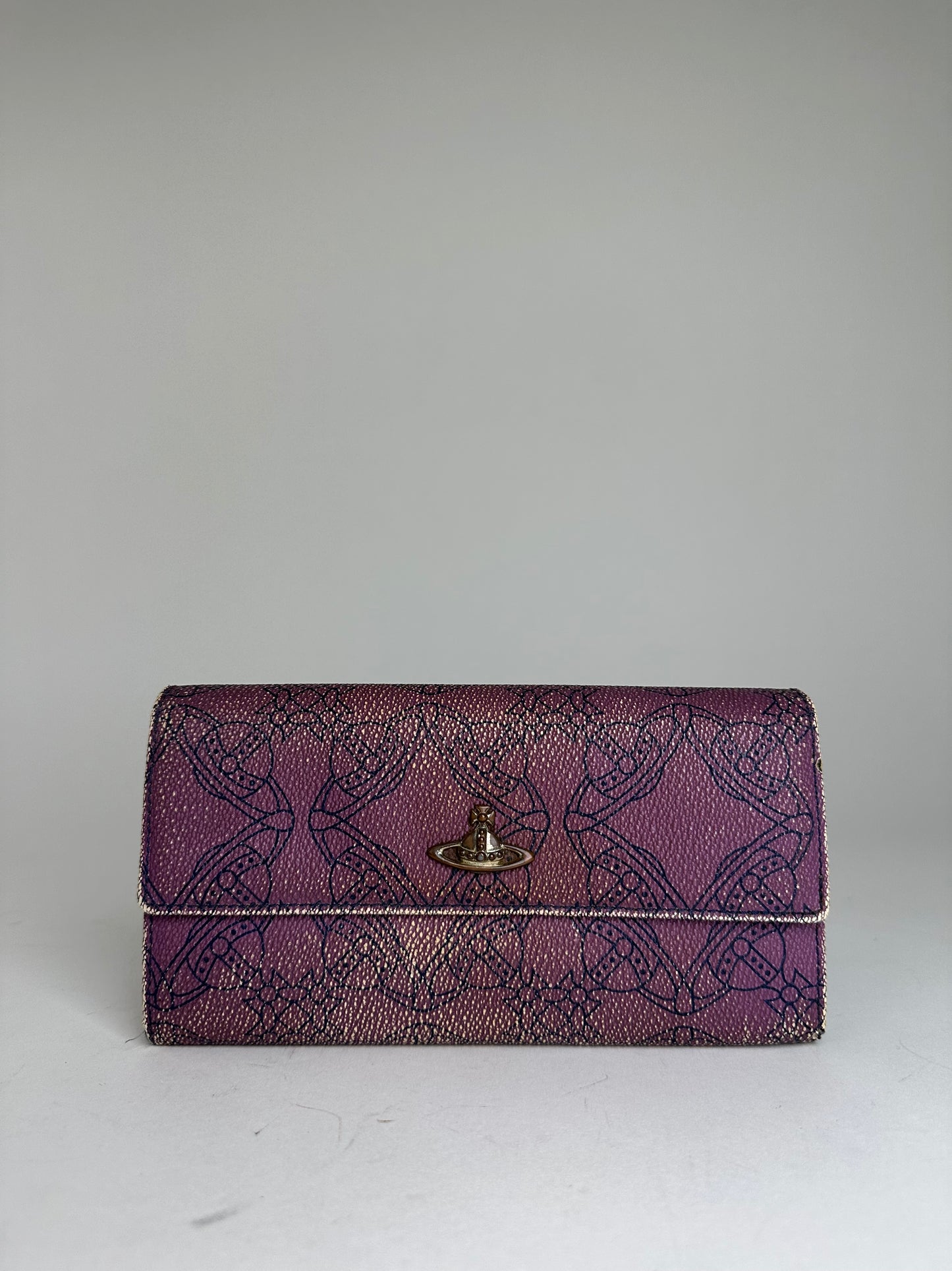 Vintage Westwood Leather Wallet Purple Intricate Pattern