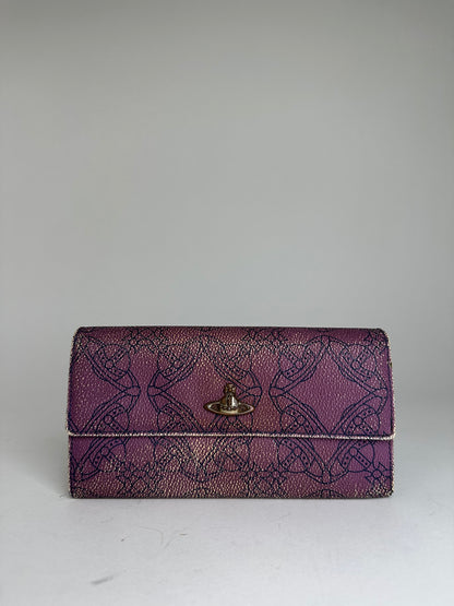 Vintage Westwood Leather Wallet Purple Intricate Pattern