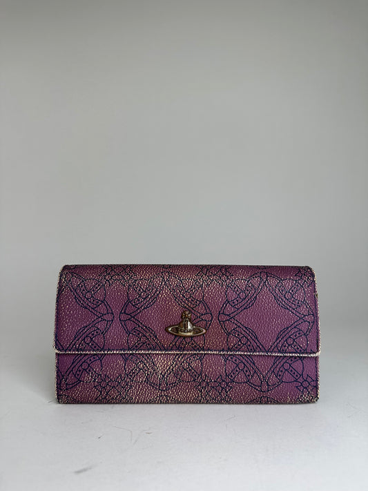 Vintage Westwood Leather Wallet Purple Intricate Pattern