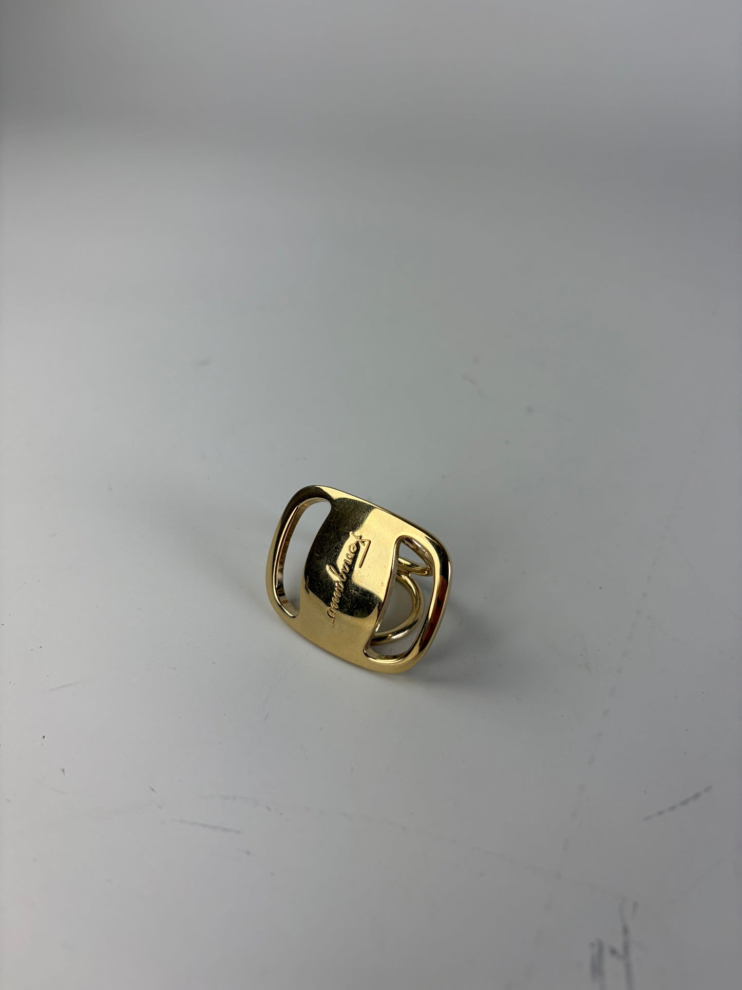 Vintage Ferragamo Logo Engraved Ring Gold Metal