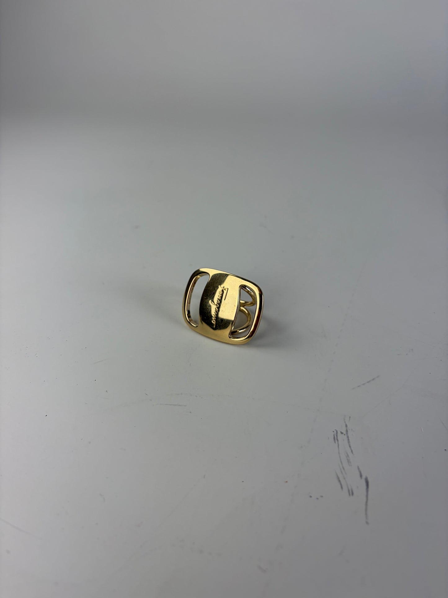 Vintage Ferragamo Logo Engraved Ring Gold Metal