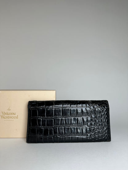 Vintage Vivienne Westwood Crocodile Emblossed Leather Wallet Black