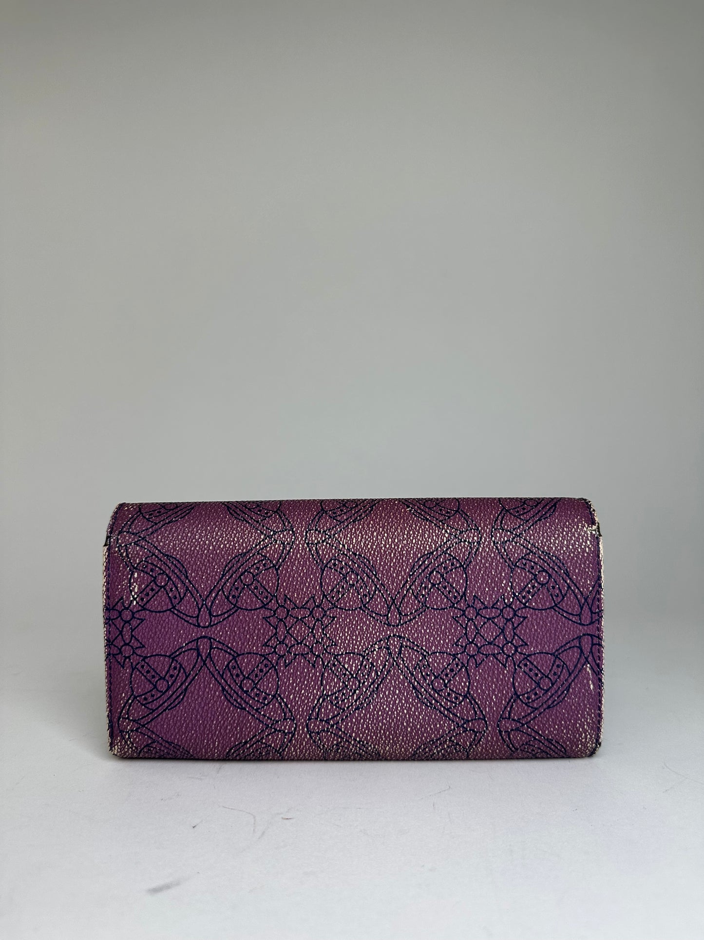 Vintage Westwood Leather Wallet Purple Intricate Pattern