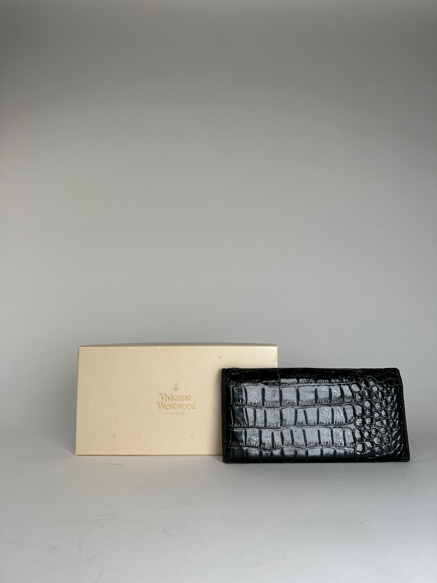 Vintage Vivienne Westwood Crocodile Emblossed Leather Wallet Black