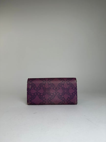 Vintage Westwood Leather Wallet Purple Intricate Pattern