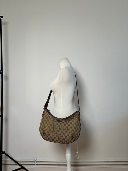 Vintage Gucci GG Supreme Shoulder Bag Silver Hardware Beige Brown