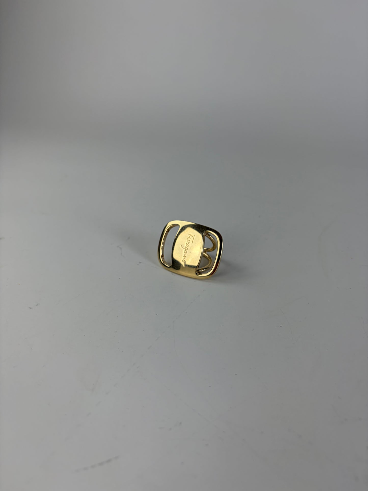 Vintage Ferragamo Logo Engraved Ring Gold Metal