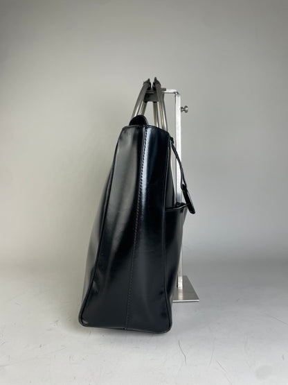 Vintage Gucci Leather Tote Bag Black Silver Handles