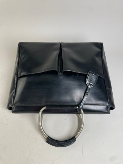 Vintage Gucci Leather Tote Bag Black Silver Handles