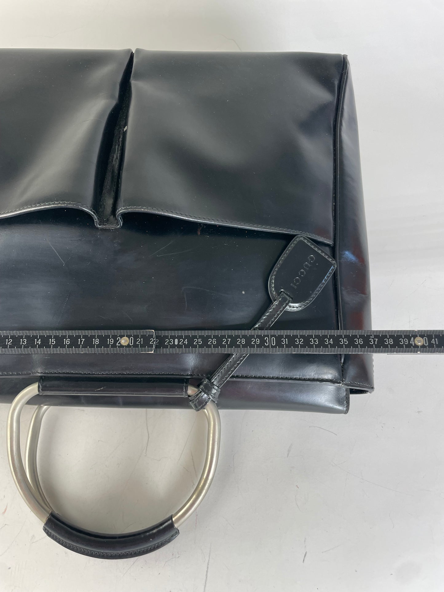 Vintage Gucci Leather Tote Bag Black Silver Handles