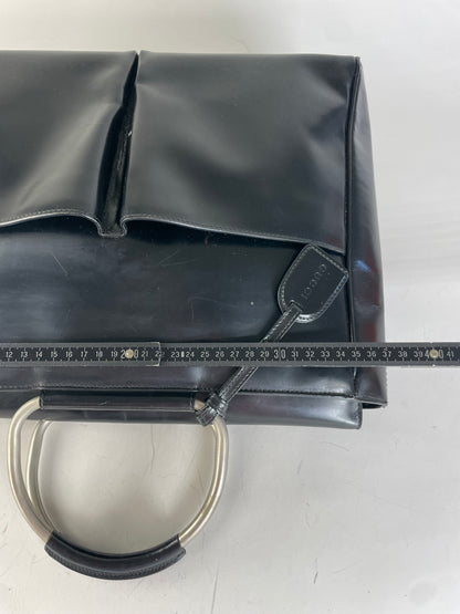 Vintage Gucci Leather Tote Bag Black Silver Handles