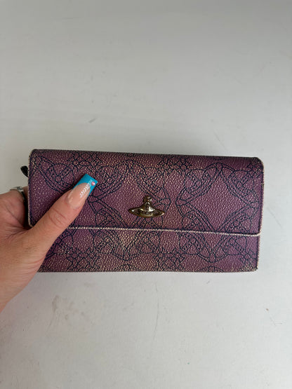 Vintage Westwood Leather Wallet Purple Intricate Pattern