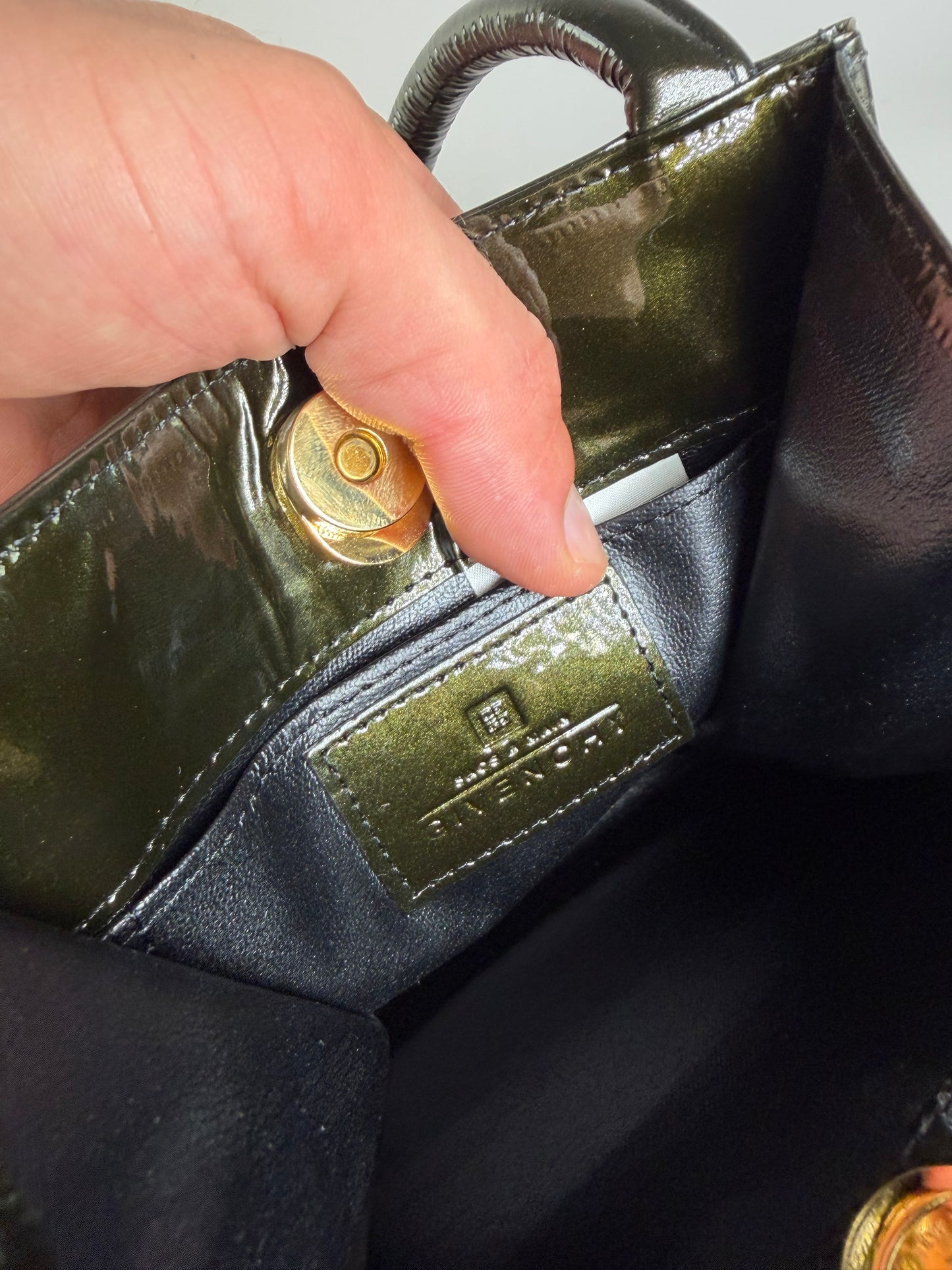 Vintage Givenchy Antigona Patent Leather Tote Black Gold