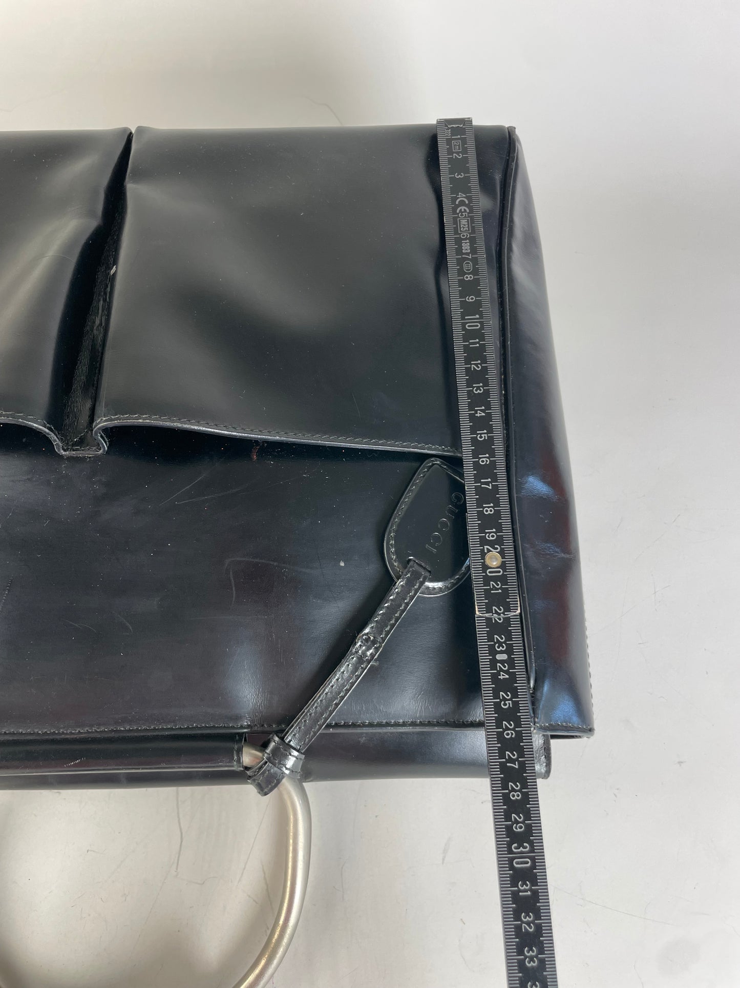 Vintage Gucci Leather Tote Bag Black Silver Handles