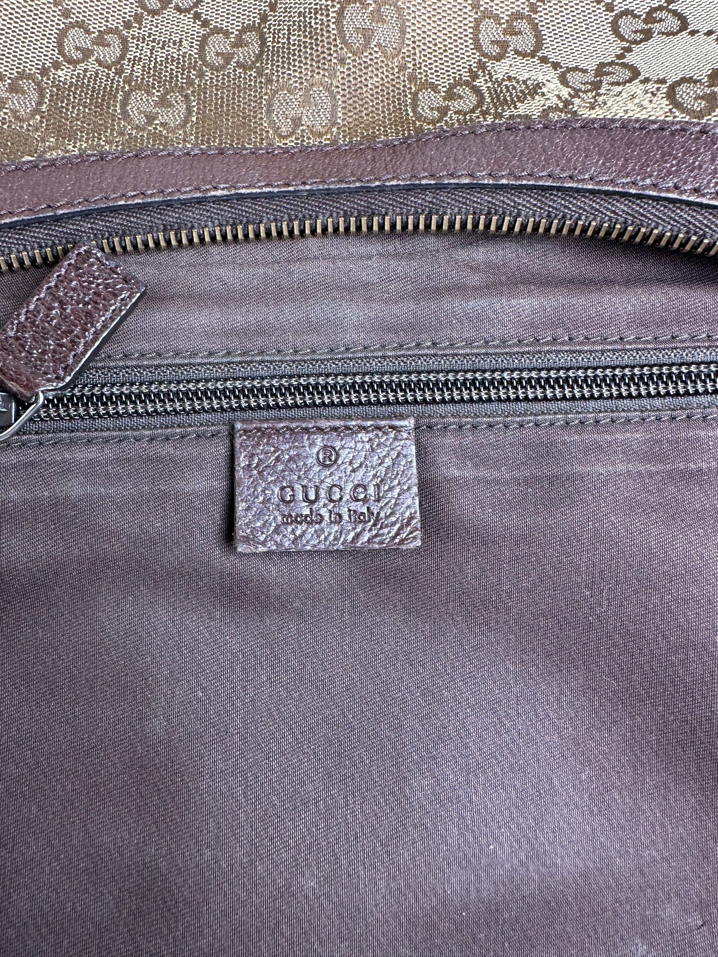 Vintage Gucci GG Supreme Shoulder Bag Silver Hardware Beige Brown