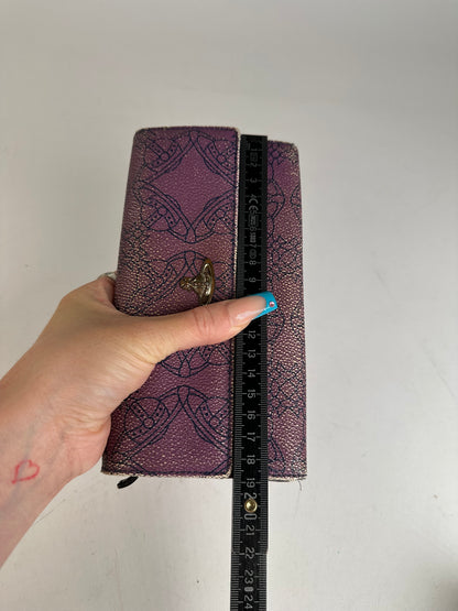 Vintage Westwood Leather Wallet Purple Intricate Pattern