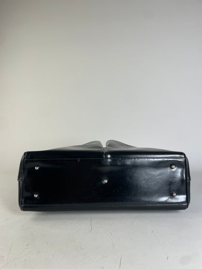 Vintage Gucci Leather Tote Bag Black Silver Handles