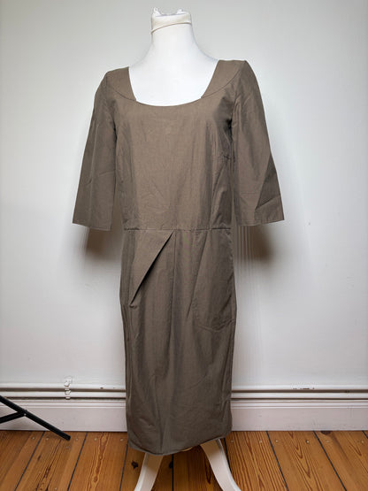 Vintage Marni Structured Cotton Midi Dress Brown c. Mid-2000s M