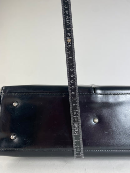 Vintage Gucci Leather Tote Bag Black Silver Handles