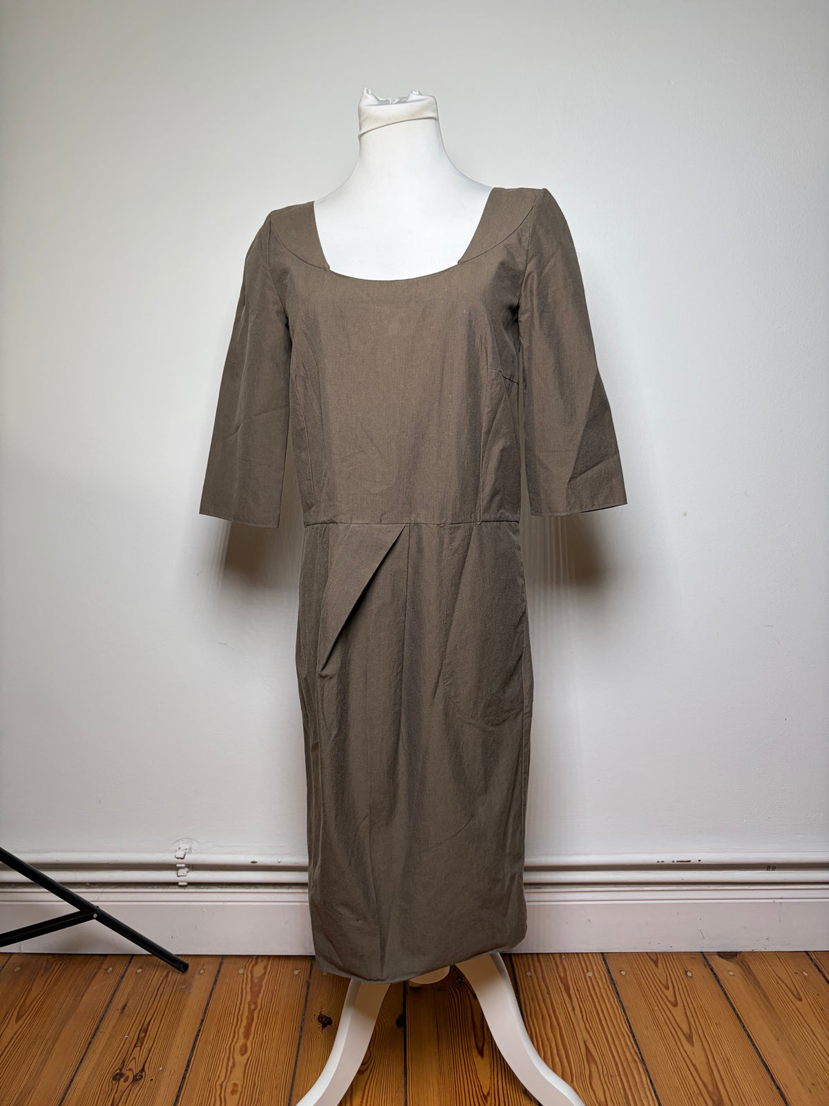 Vintage Marni Structured Cotton Midi Dress Brown c. Mid-2000s M