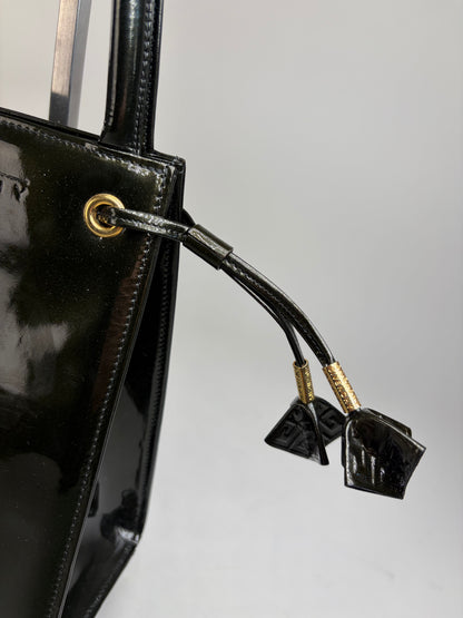 Vintage Givenchy Antigona Patent Leather Tote Black Gold