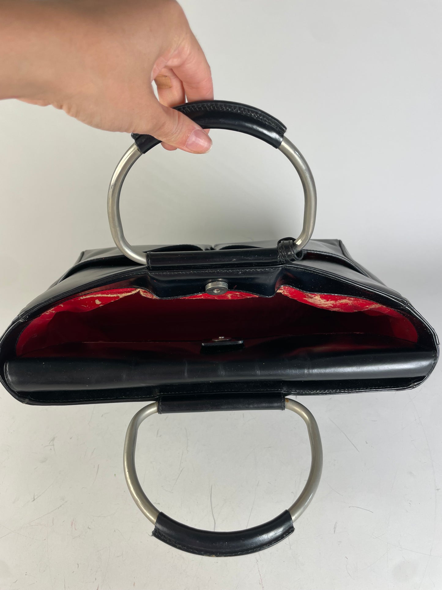Vintage Gucci Leather Tote Bag Black Silver Handles