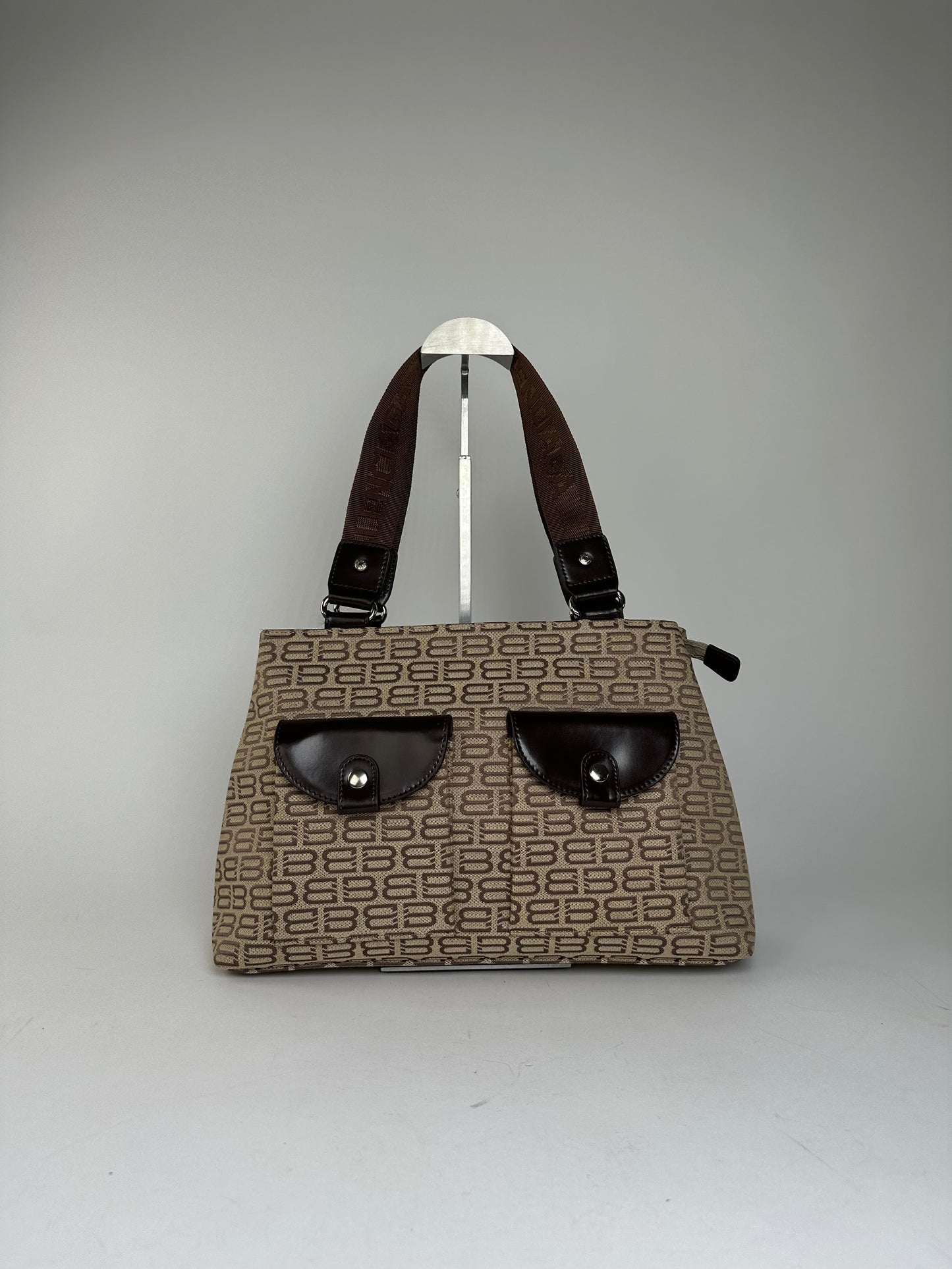 Balenciaga Beige Canvas Leather Monogram Tote Bag