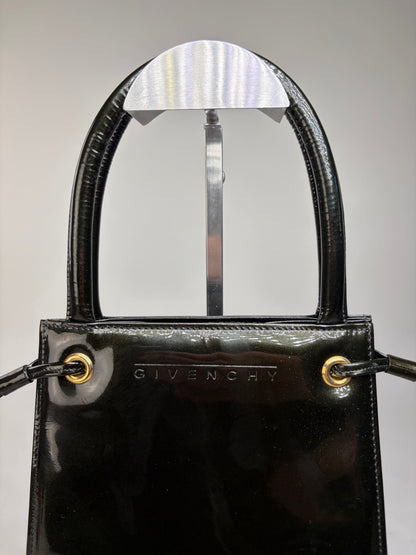 Vintage Givenchy Antigona Patent Leather Tote Black Gold