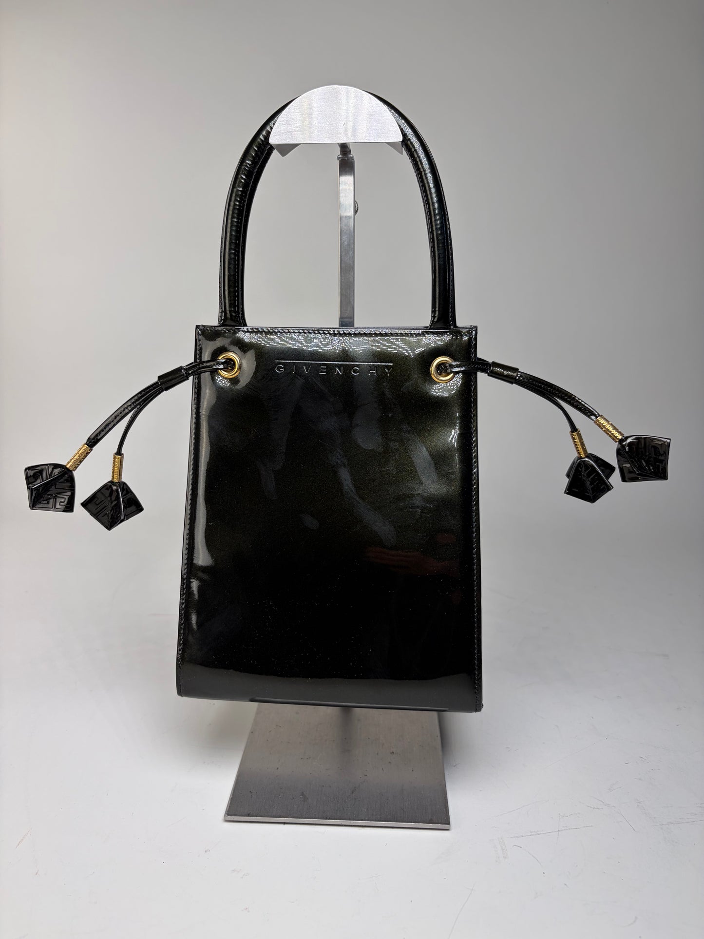 Vintage Givenchy Antigona Patent Leather Tote Black Gold